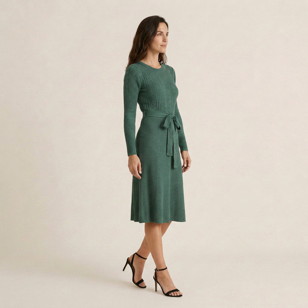 Vestido Midi De Punto Con Cinturón para Mujer