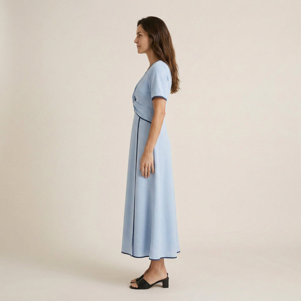 Vestido Midi Manga Corta con Nudo Frontal para Mujer