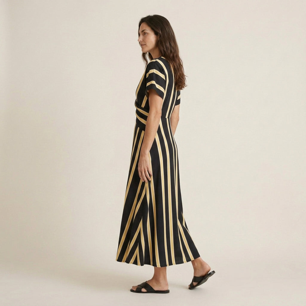 Vestido Midi Manga Corta con Nudo Frontal para Mujer