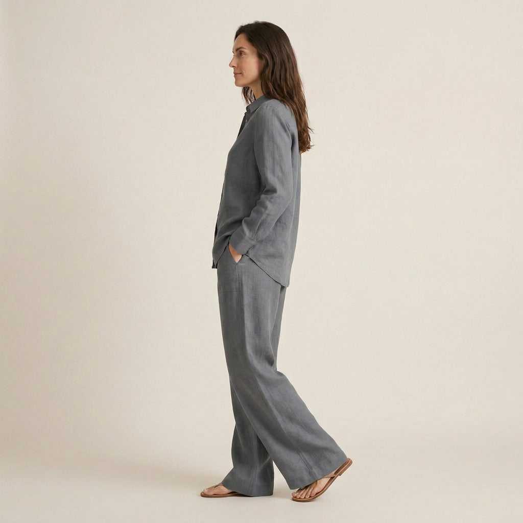 Conjunto Efecto Lino Camisa y Pantalón para Mujer
