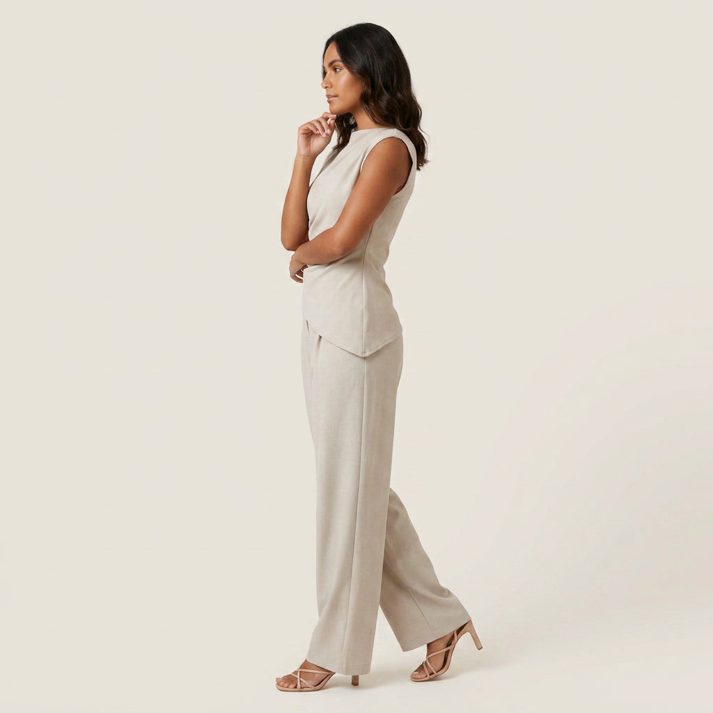 Conjunto Top Drapeado y Pantalón Ancho para Mujer