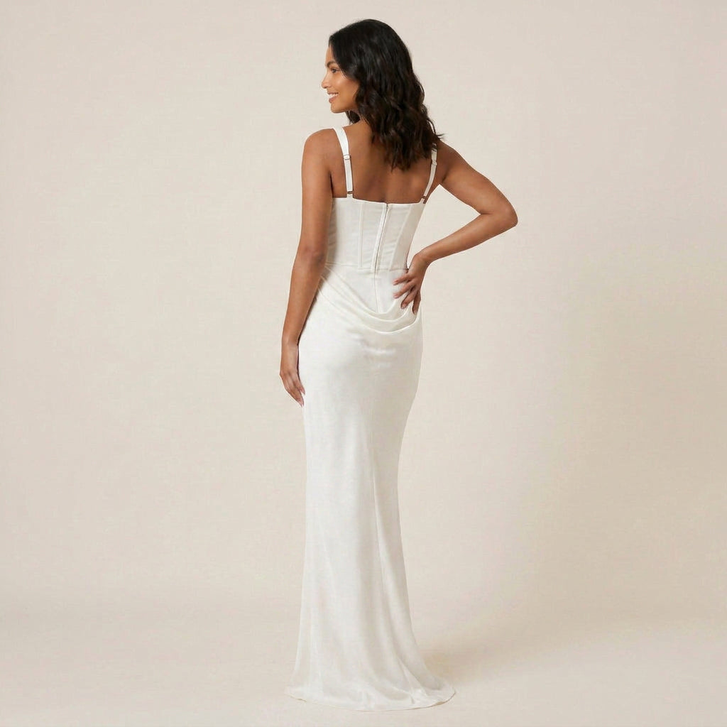 Vestido Largo Efecto Satén Corsetero para Mujer