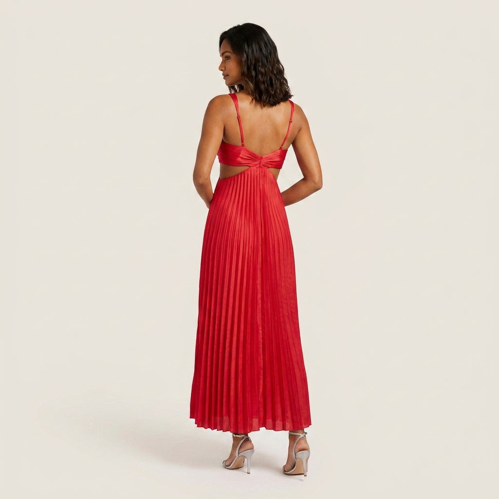 Vestido Fiesta Falda Plisada Cintura Descubierta para Mujer