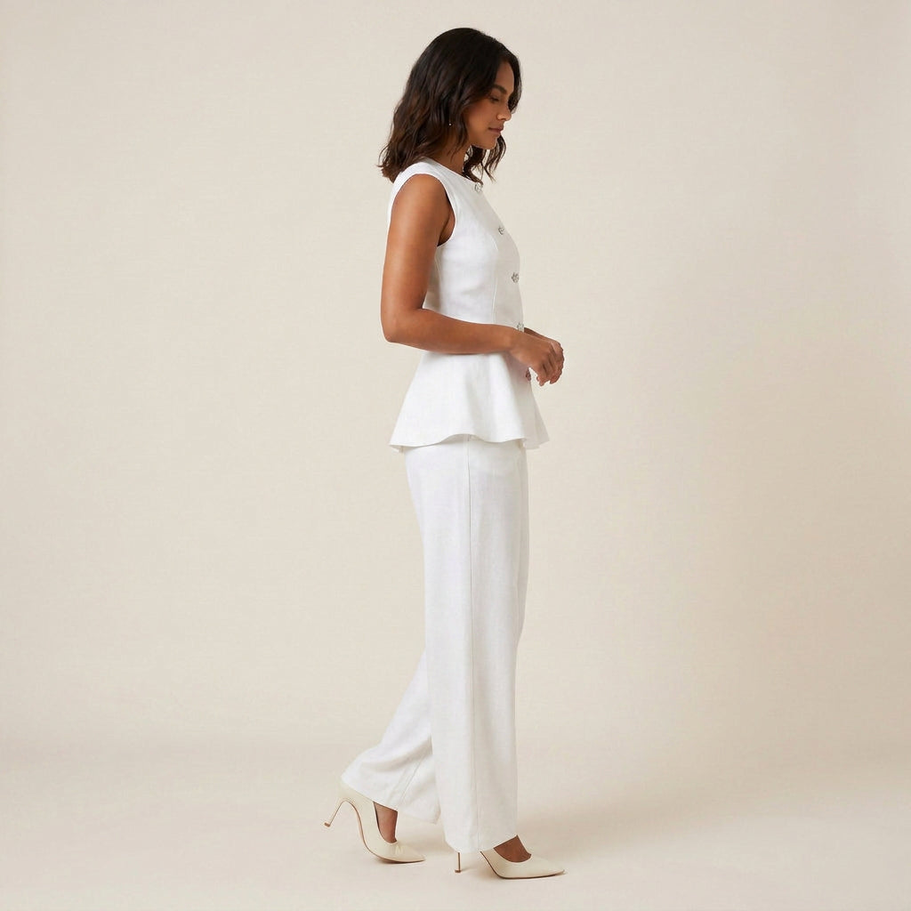 Conjunto de Top Peplum y Pantalón Ancho para Mujer