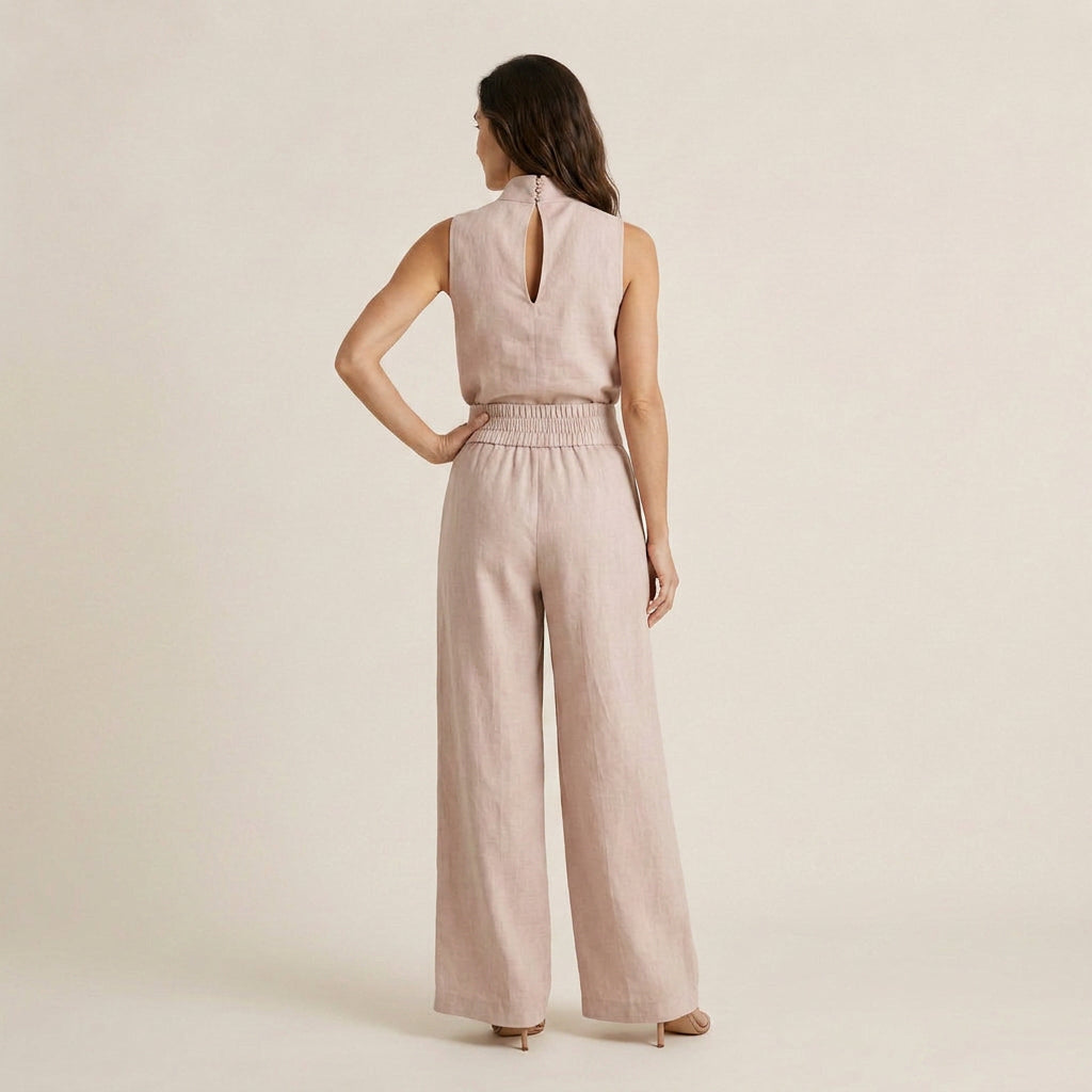 Conjunto Efecto Lino Top y Pantalón Ancho para Mujer