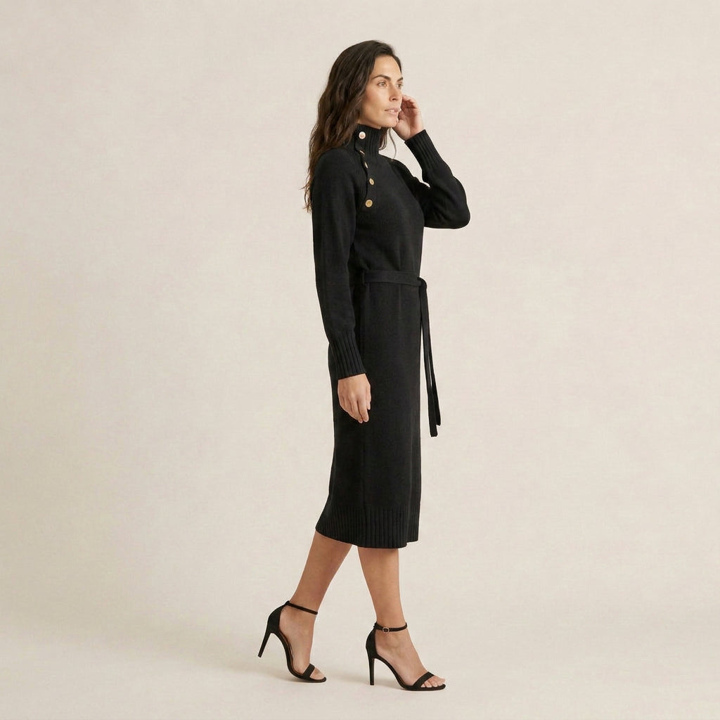 Vestido Midi de Punto con Cinturón para Mujer