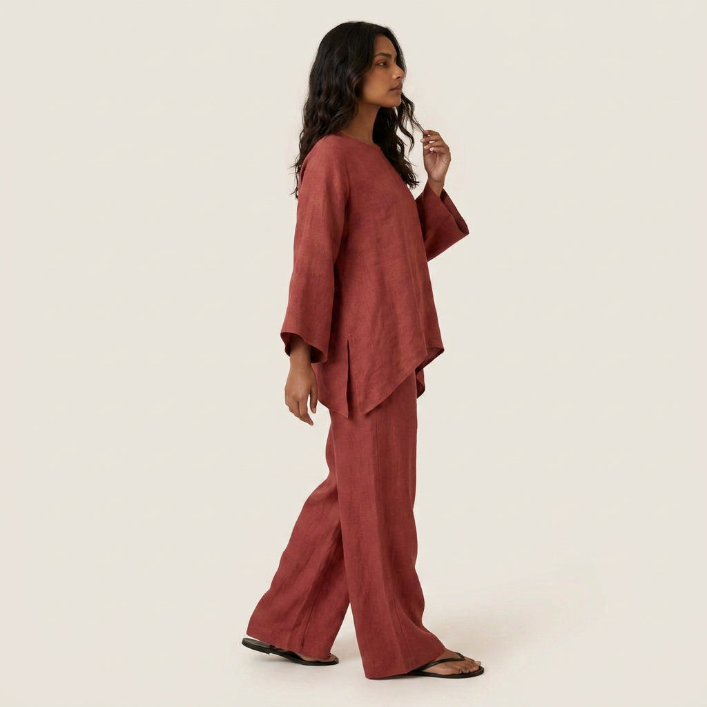 Conjunto Efecto Lino Top y Pantalón para Mujer