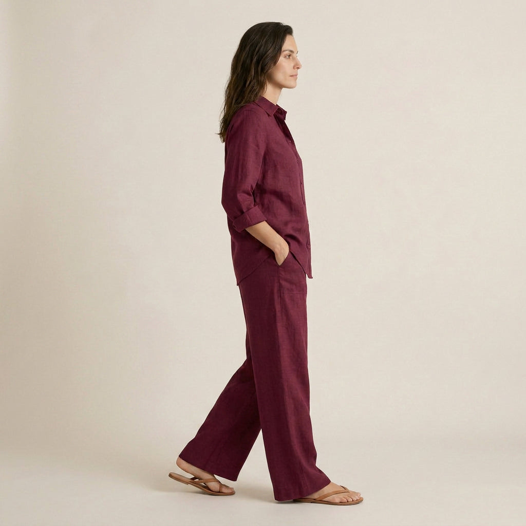 Conjunto Efecto Lino Camisa y Pantalón para Mujer