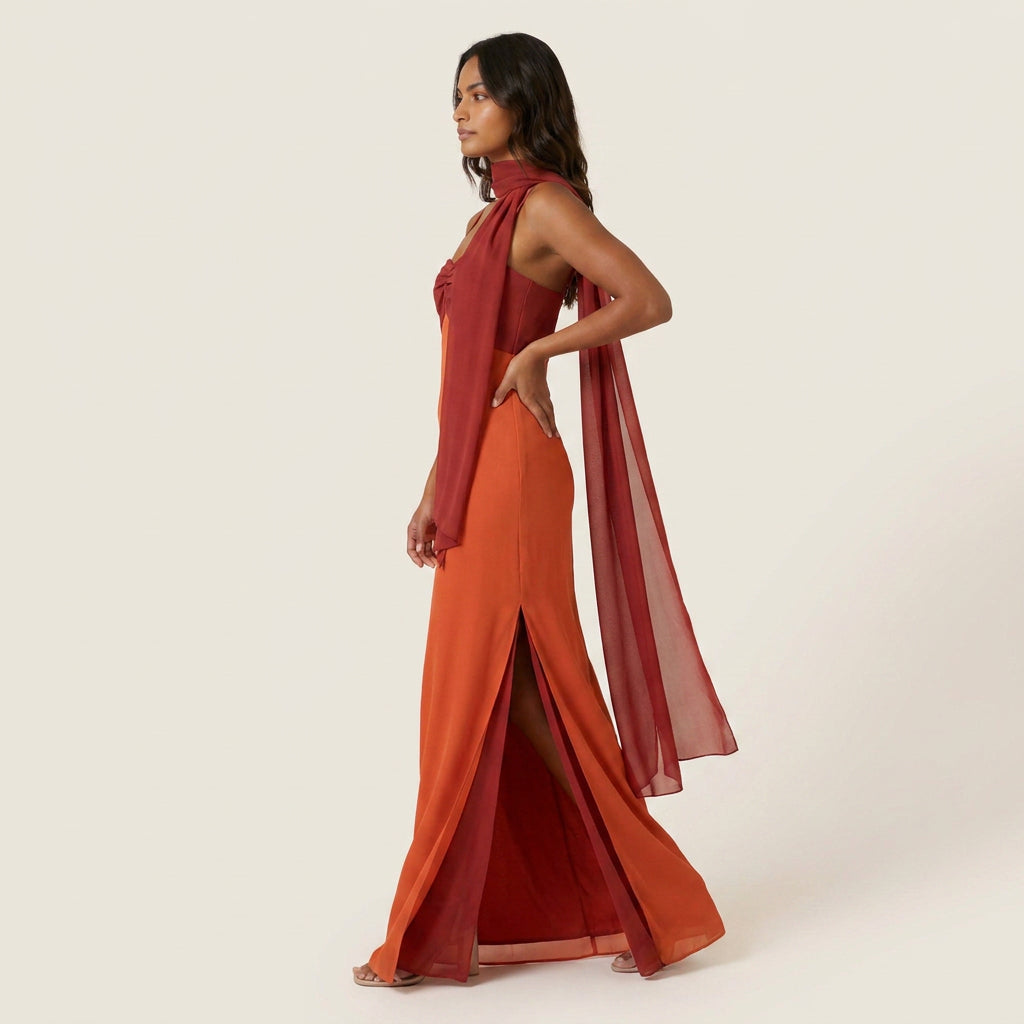 Vestido Midi de Bustier con Stola para Mujer