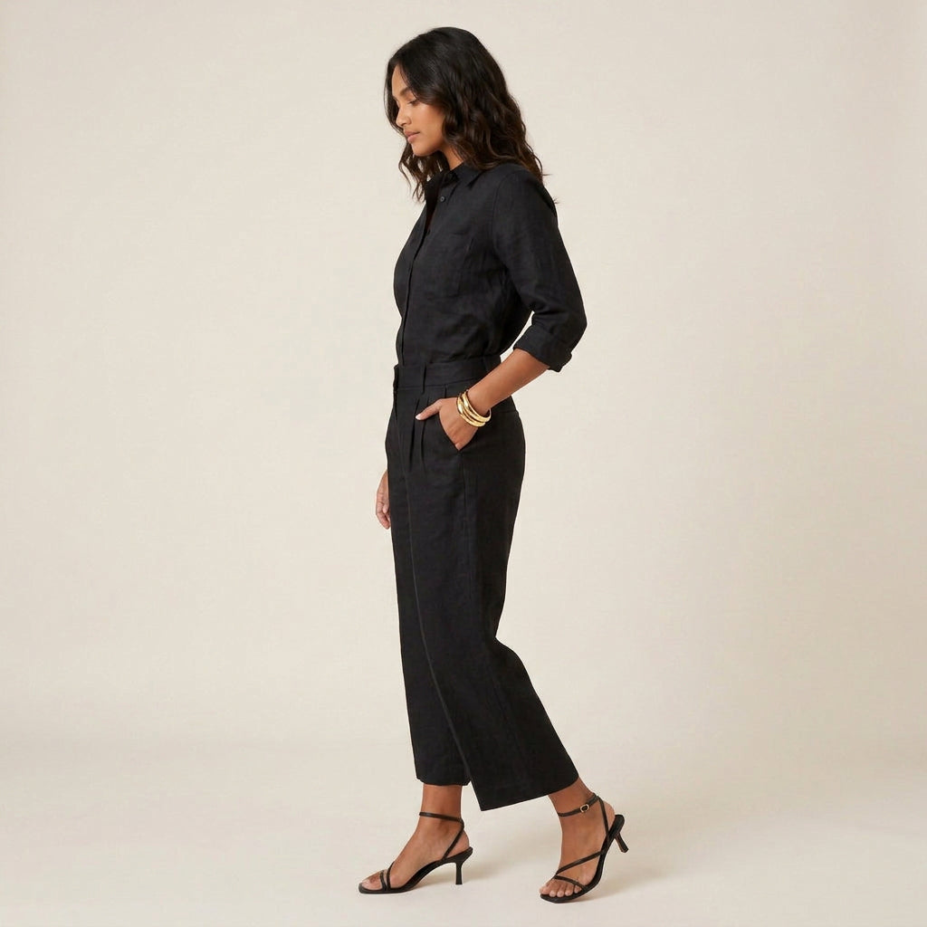 Conjunto de Lino con Camisa y Pantalón Culotte para Mujer