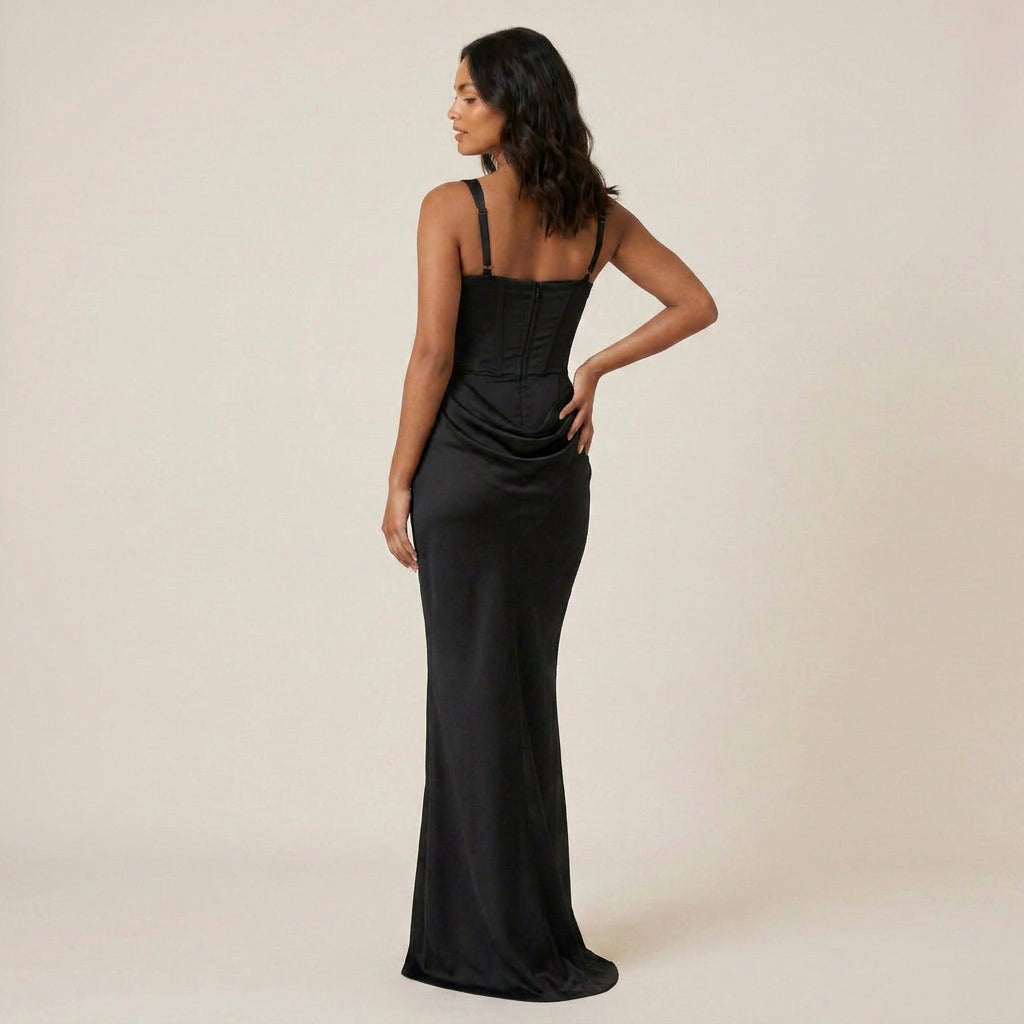 Vestido Largo Efecto Satén Corsetero para Mujer