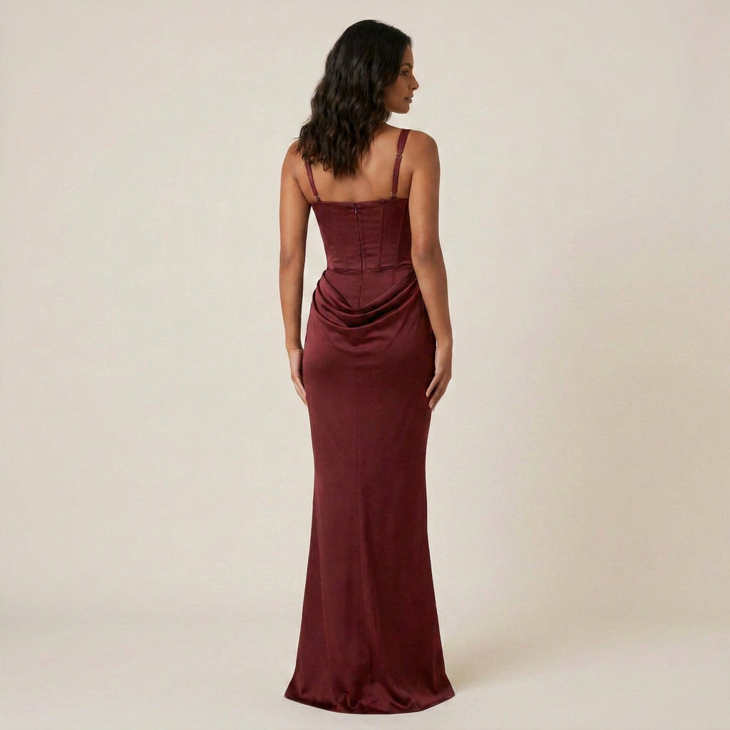 Vestido Largo Efecto Satén Corsetero para Mujer