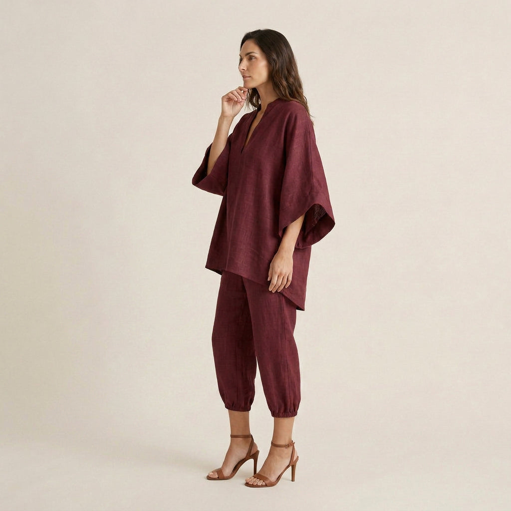 Conjunto de Lino con Túnica y Pantalón Capri para Mujer