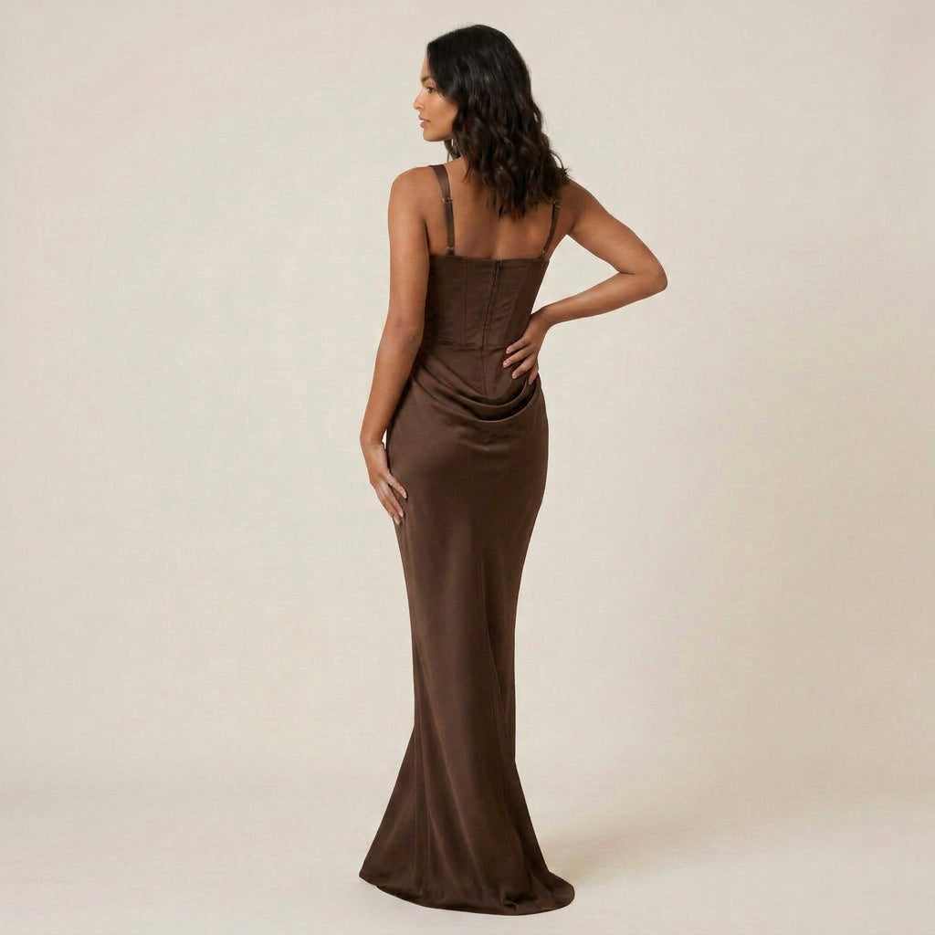 Vestido Largo Efecto Satén Corsetero para Mujer