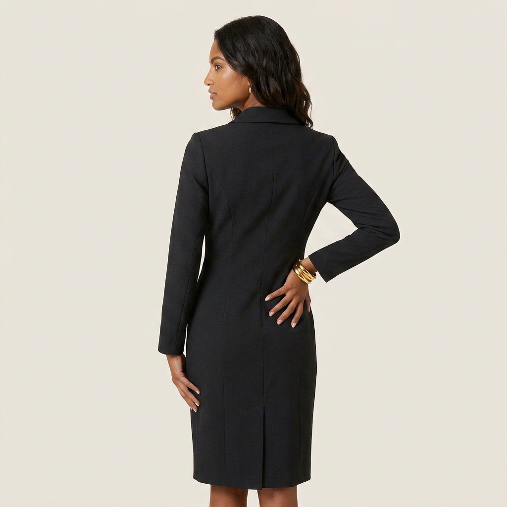 Vestido Blazer Midi Solapas Entallado Botones para Mujer