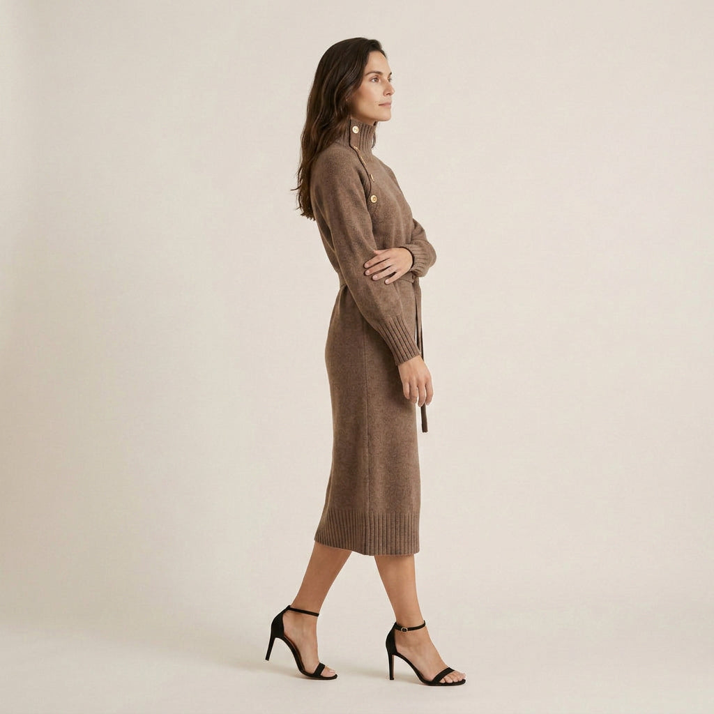Vestido Midi de Punto con Cinturón para Mujer
