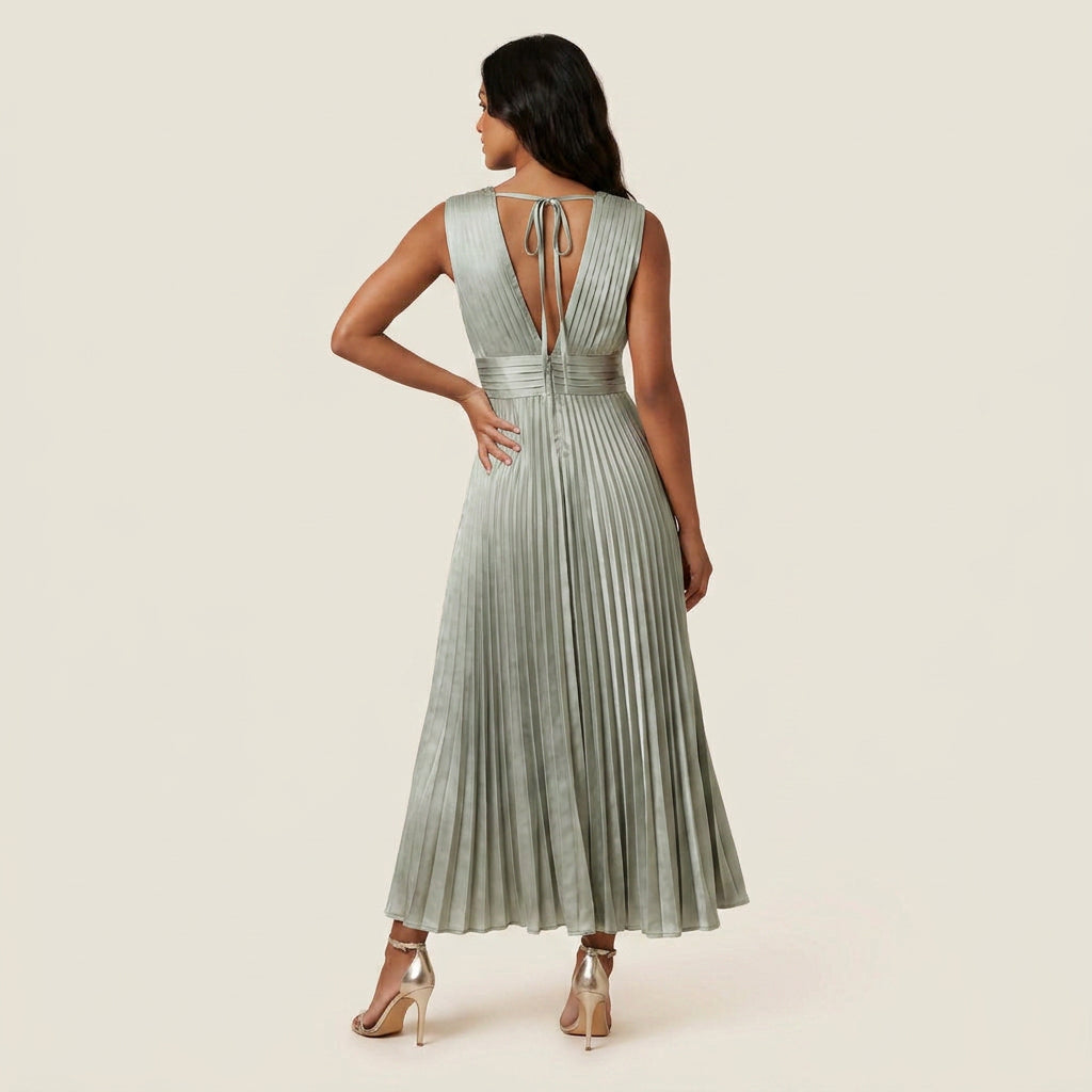 Vestido de Fiesta Plisado Efecto Satén para Mujer