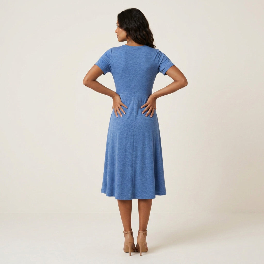 Vestido Midi Escote Trenzado Manga Corta para Mujer