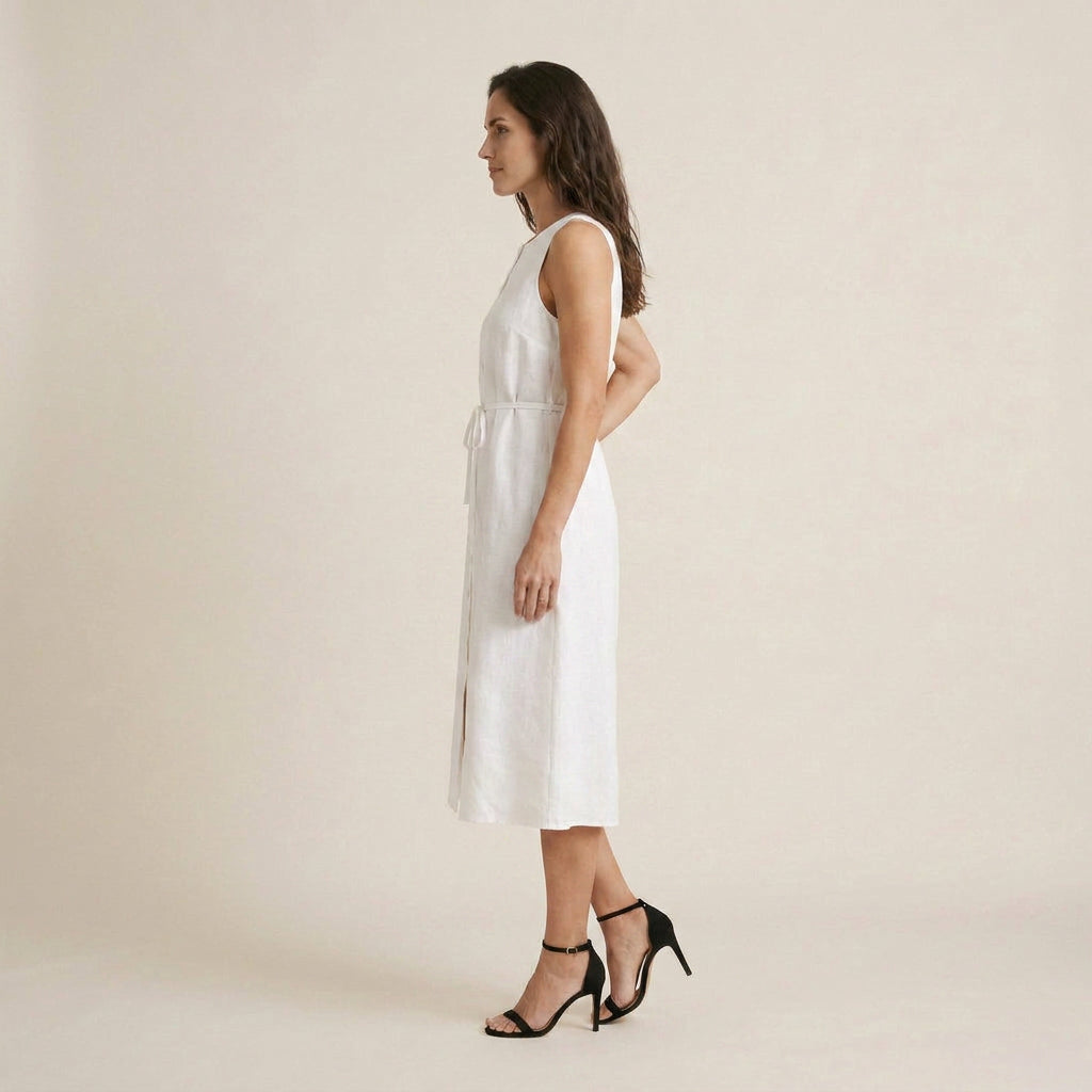 Vestido Midi sin Mangas con Botones y Cinturón para Mujer