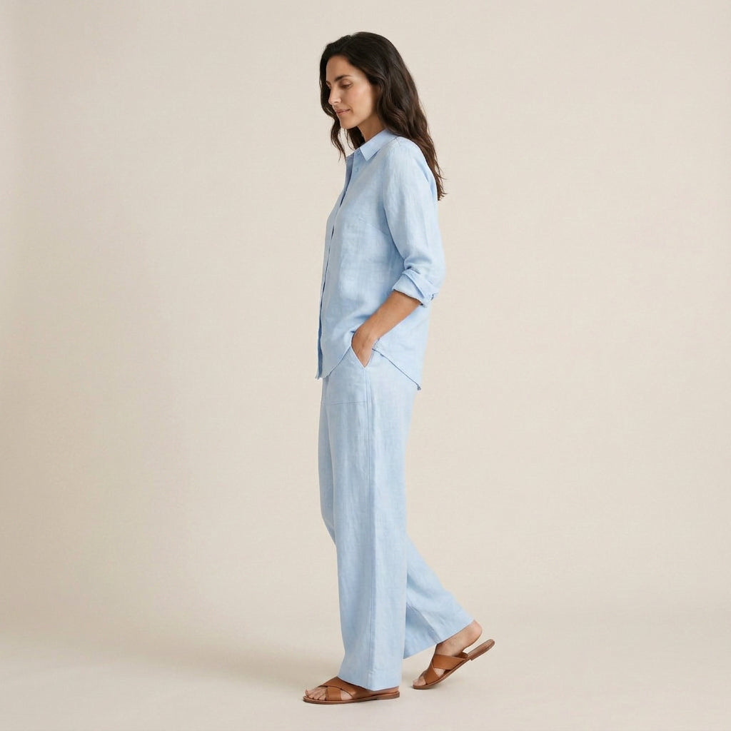 Conjunto Efecto Lino Camisa y Pantalón para Mujer