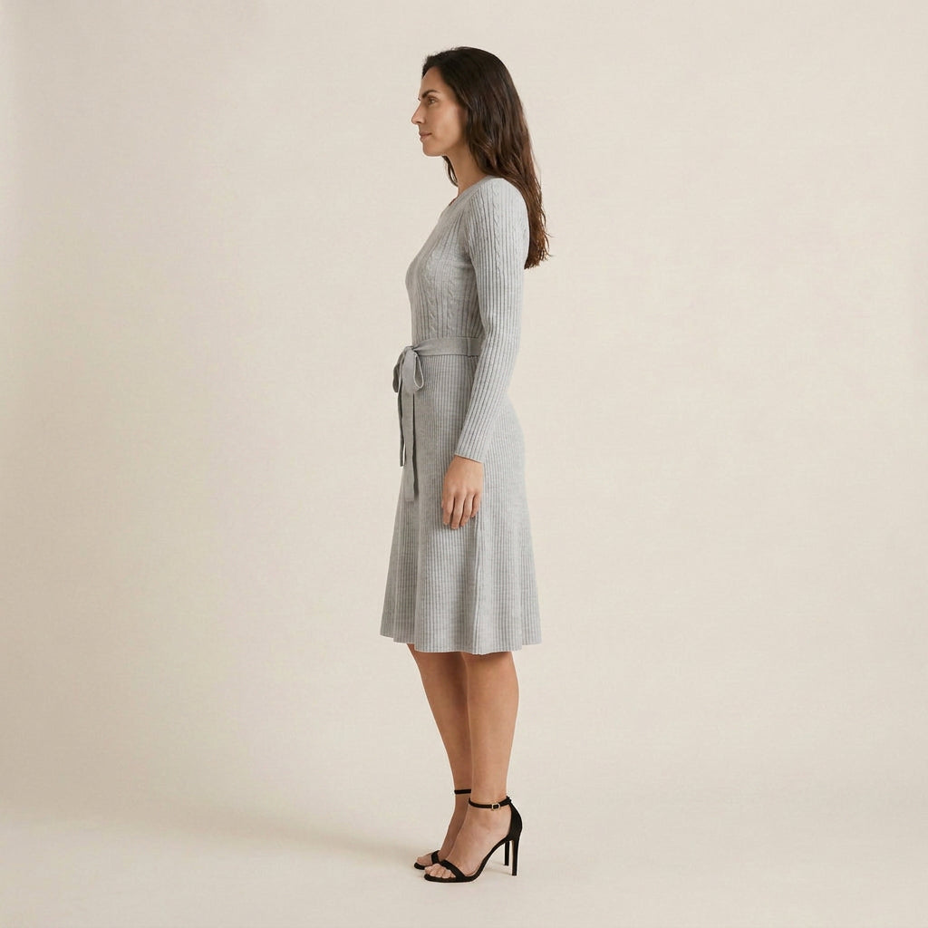 Vestido Midi De Punto Con Cinturón para Mujer