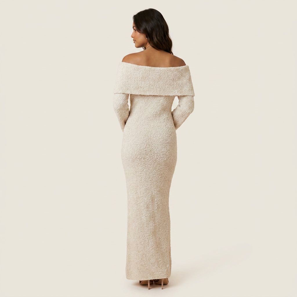 Vestido Largo de Punto con Hombro Descubierto para Mujer