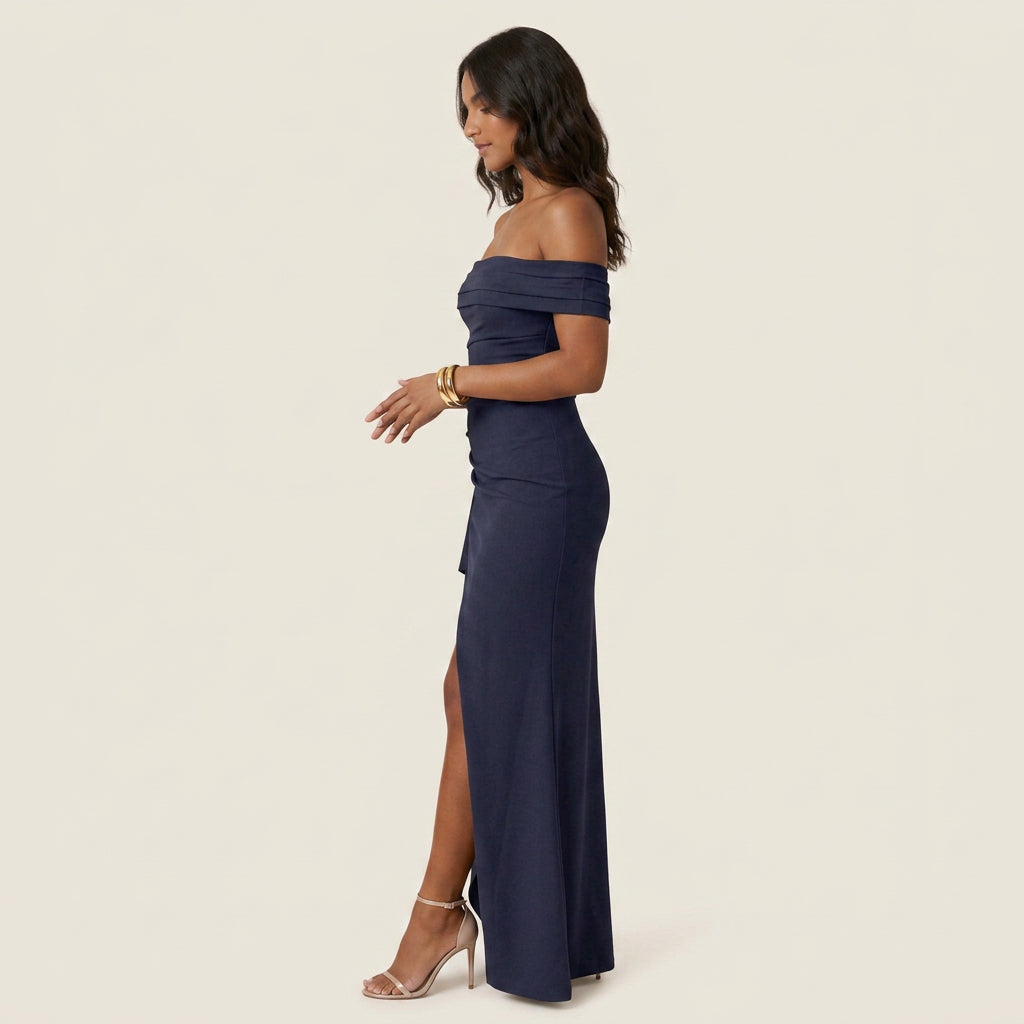 Vestido de Fiesta Largo Hombro Descubierto con Abertura para Mujer