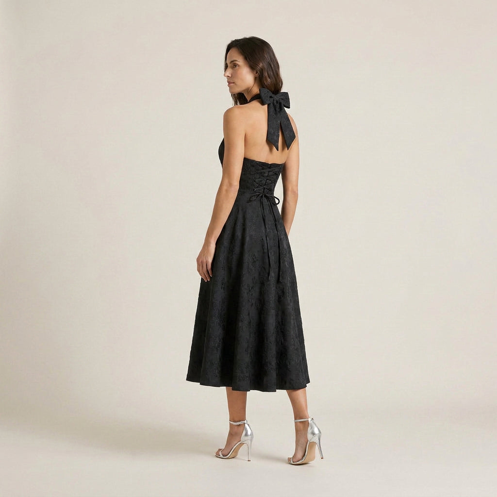 Vestido Fiesta Escote Halter Falda Vuelo para Mujer