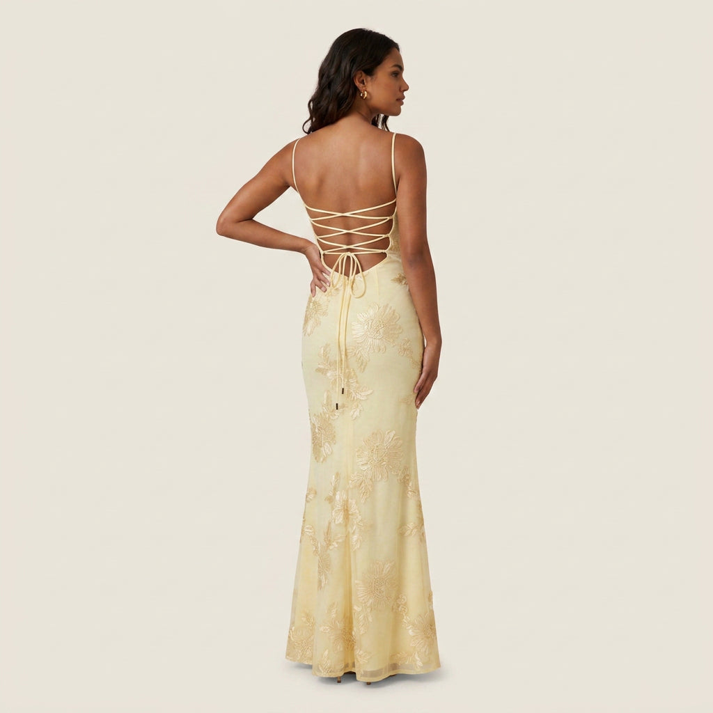 Vestido Largo Jacquard Floral Corsetero para Mujer