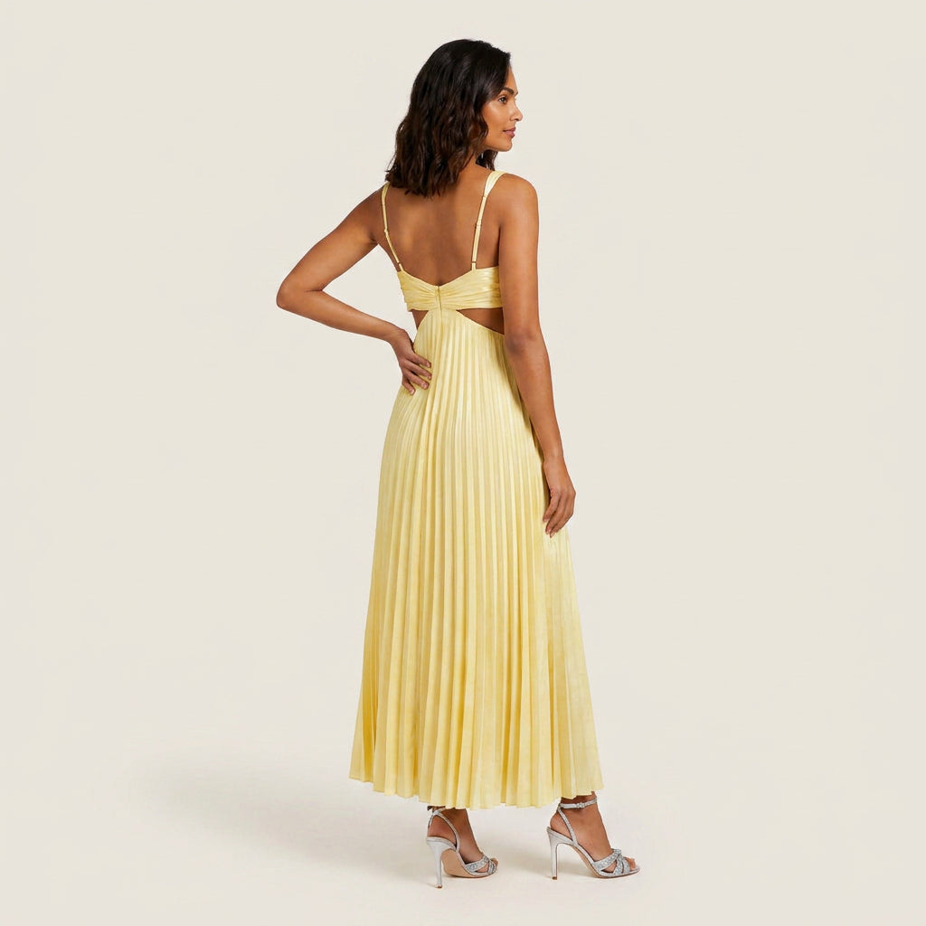 Vestido Fiesta Falda Plisada Cintura Descubierta para Mujer