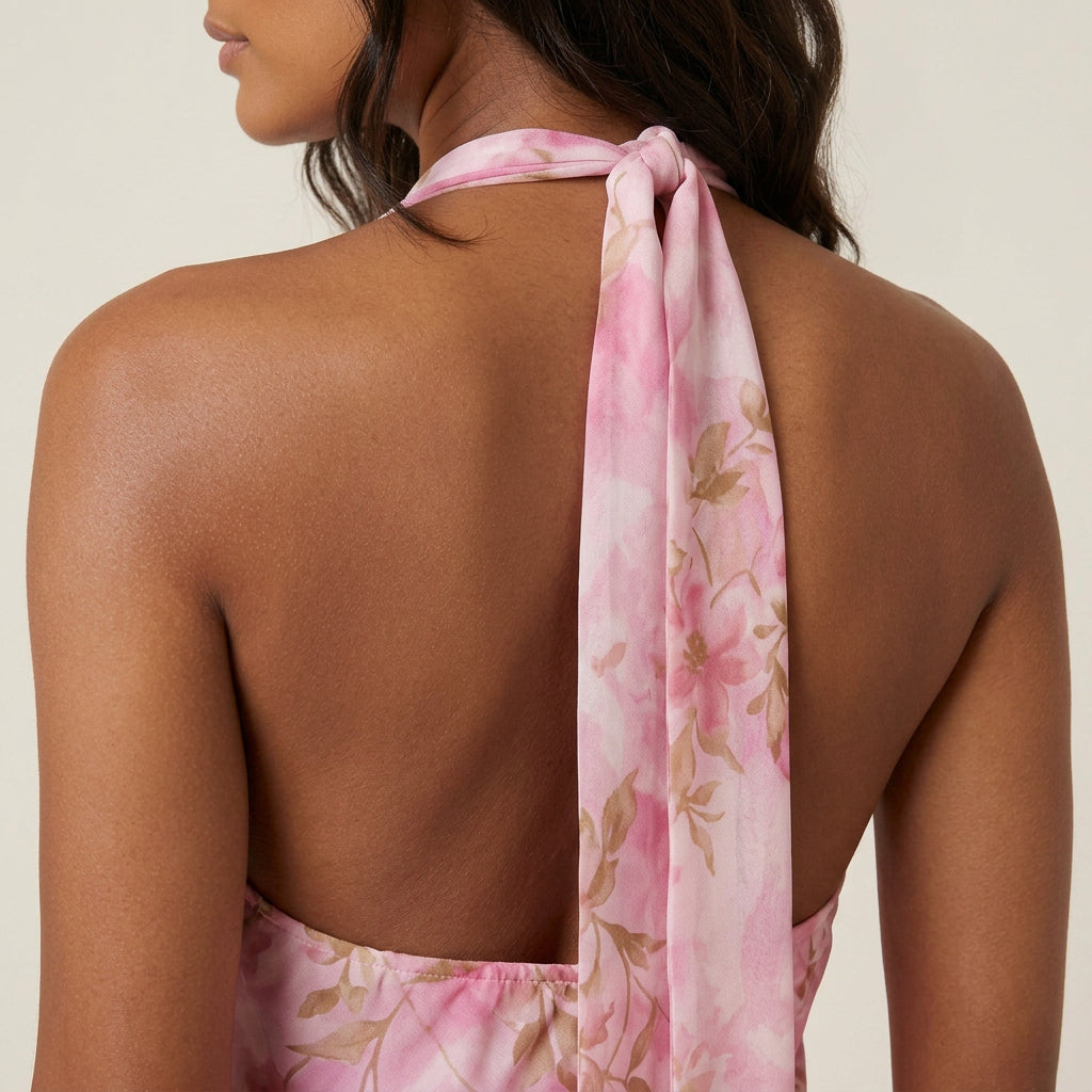 Vestido de Fiesta Largo Cuello Halter con Escote de Pico para Mujer