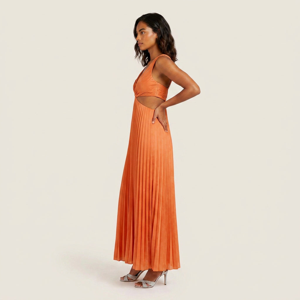 Vestido Fiesta Falda Plisada Cintura Descubierta para Mujer