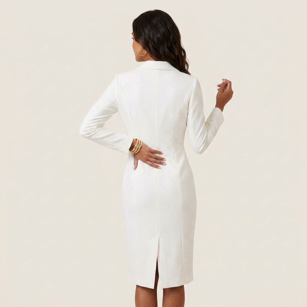 Vestido Blazer Midi Solapas Entallado Botones para Mujer