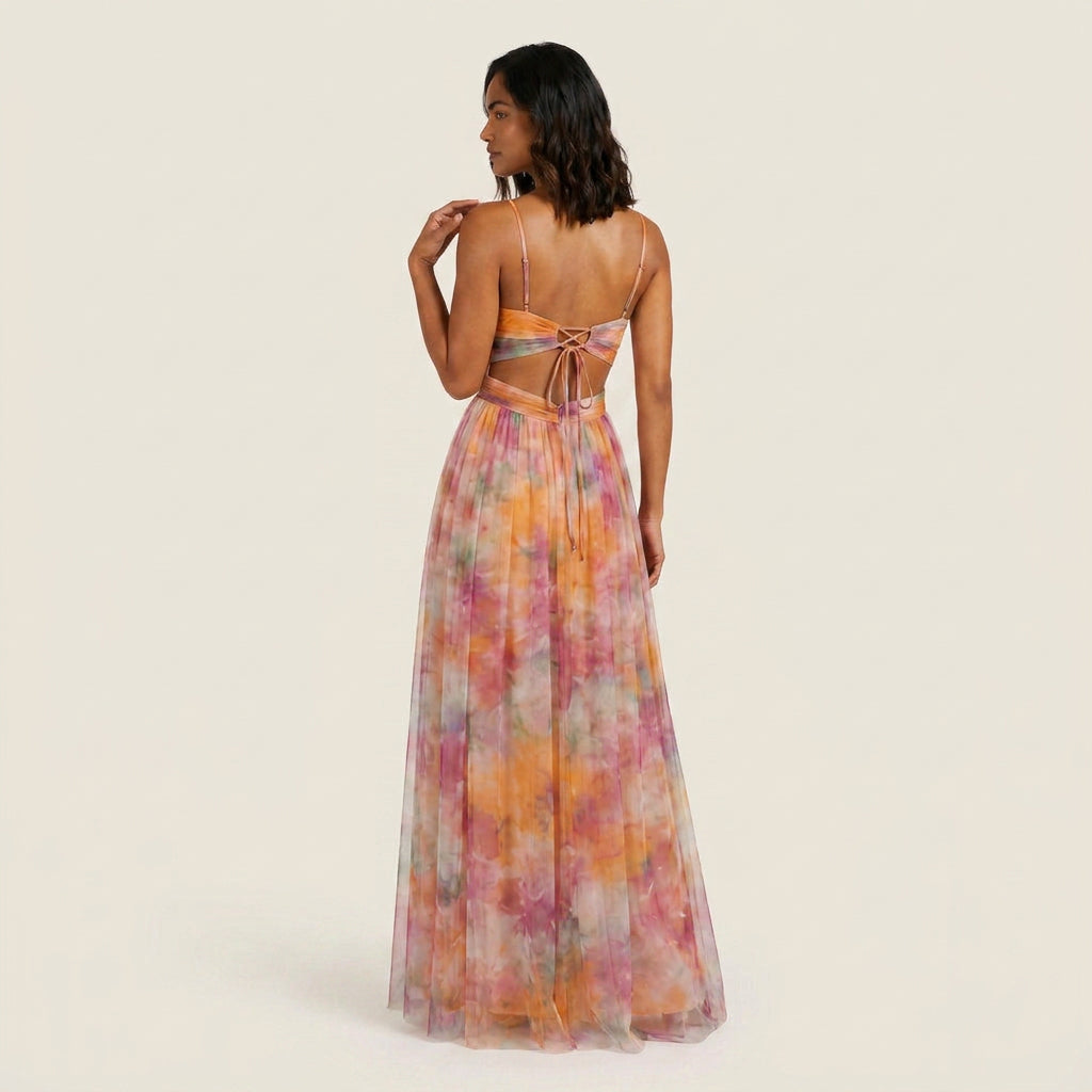Vestido Largo Estampado Acuarela Tirantes Finos para Mujer