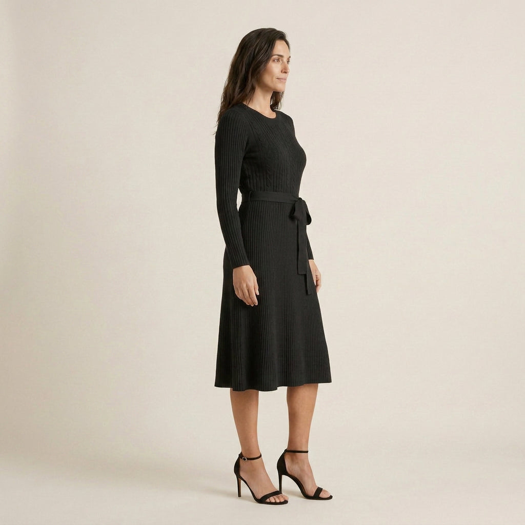 Vestido Midi De Punto Con Cinturón para Mujer