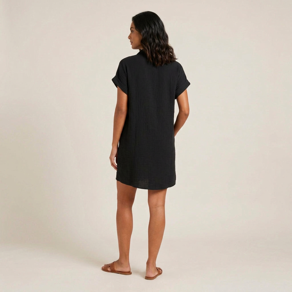 Vestido Camisero Muselina Botones Madera Bolsillos para Mujer