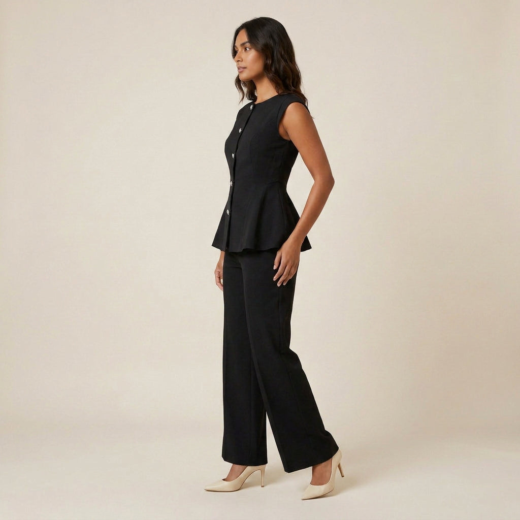 Conjunto de Top Peplum y Pantalón Ancho para Mujer