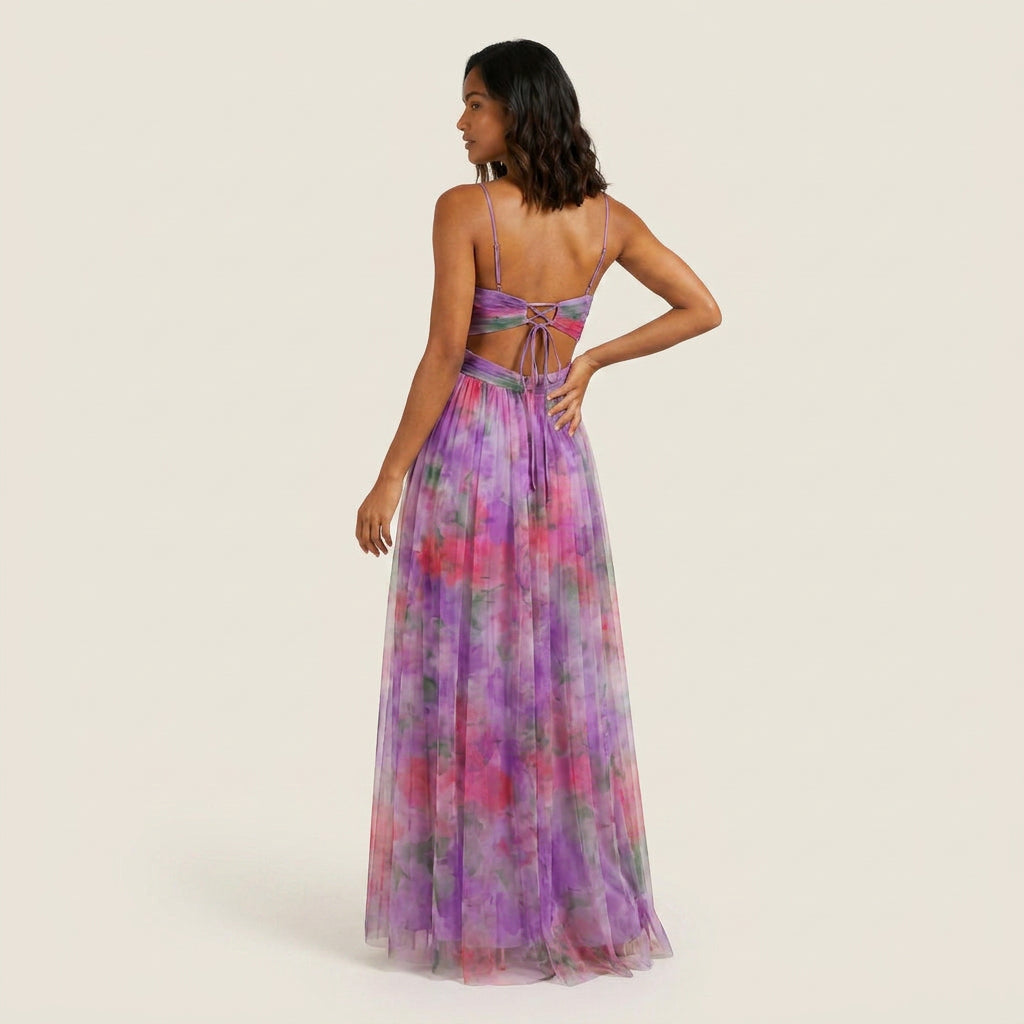 Vestido Largo Estampado Acuarela Tirantes Finos para Mujer