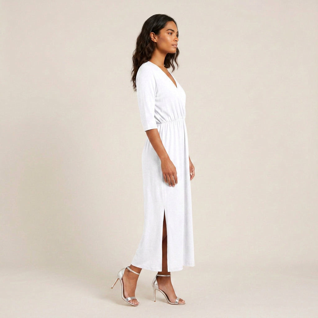 Vestido Largo Escote Cruzado Cintura Fruncida para Mujer