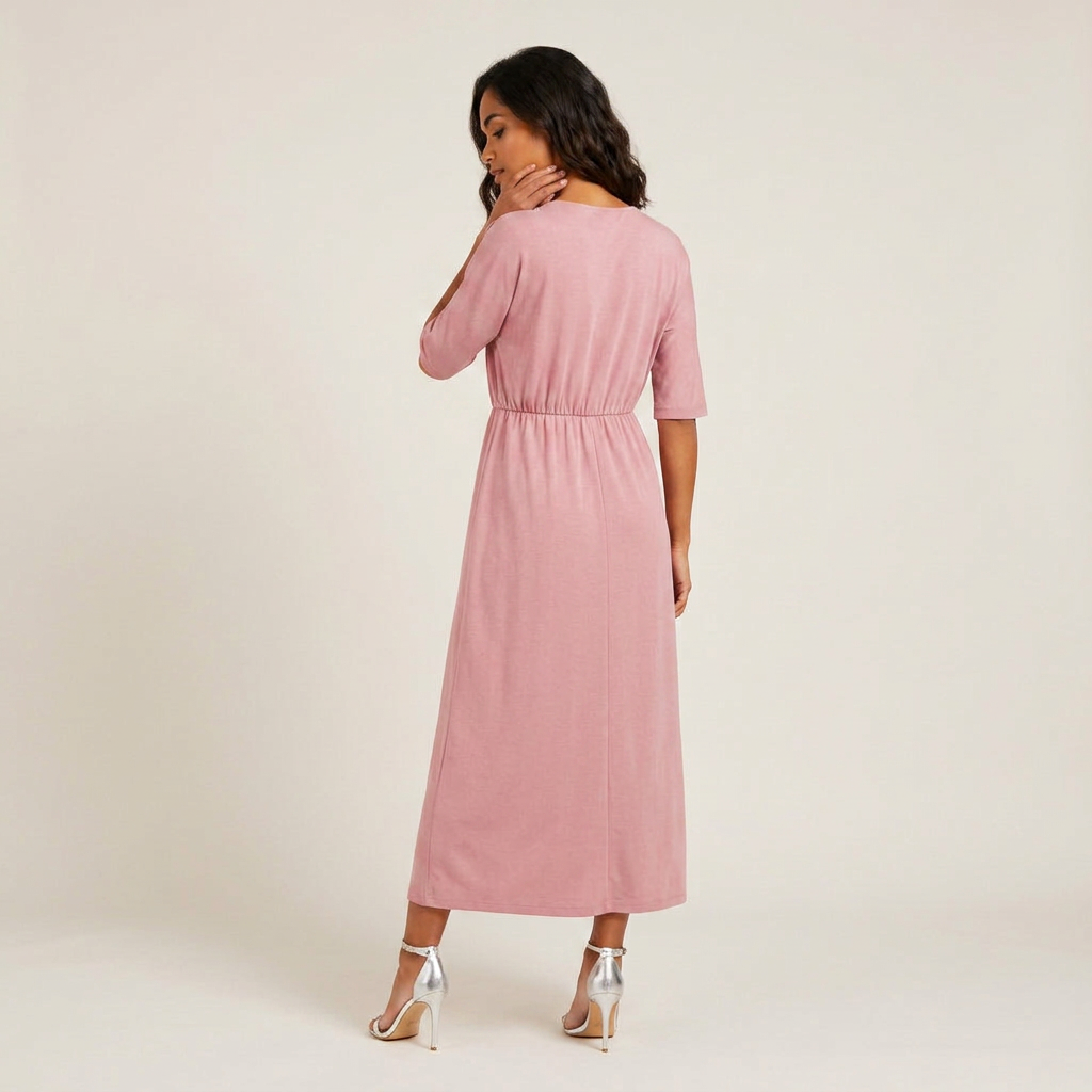 Vestido Largo Escote Cruzado Cintura Fruncida para Mujer
