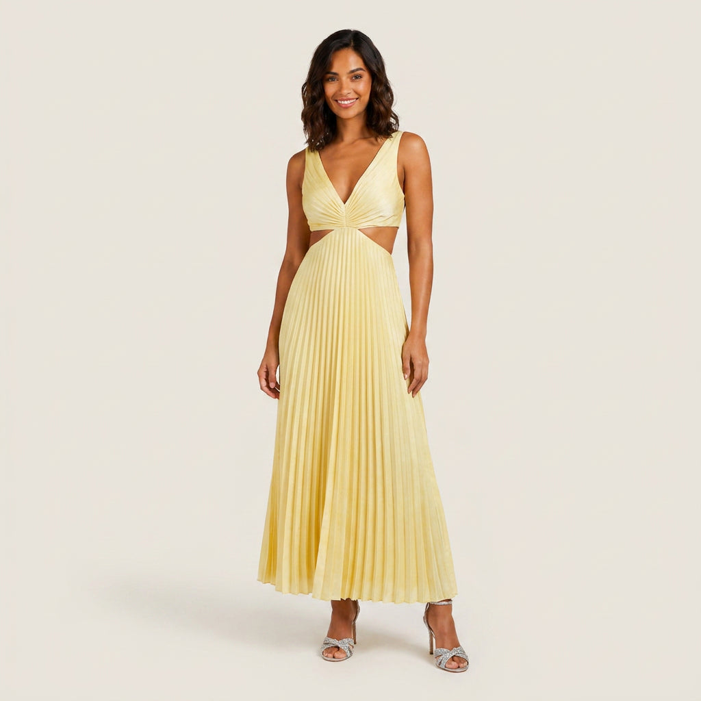 Vestido Fiesta Falda Plisada Cintura Descubierta para Mujer