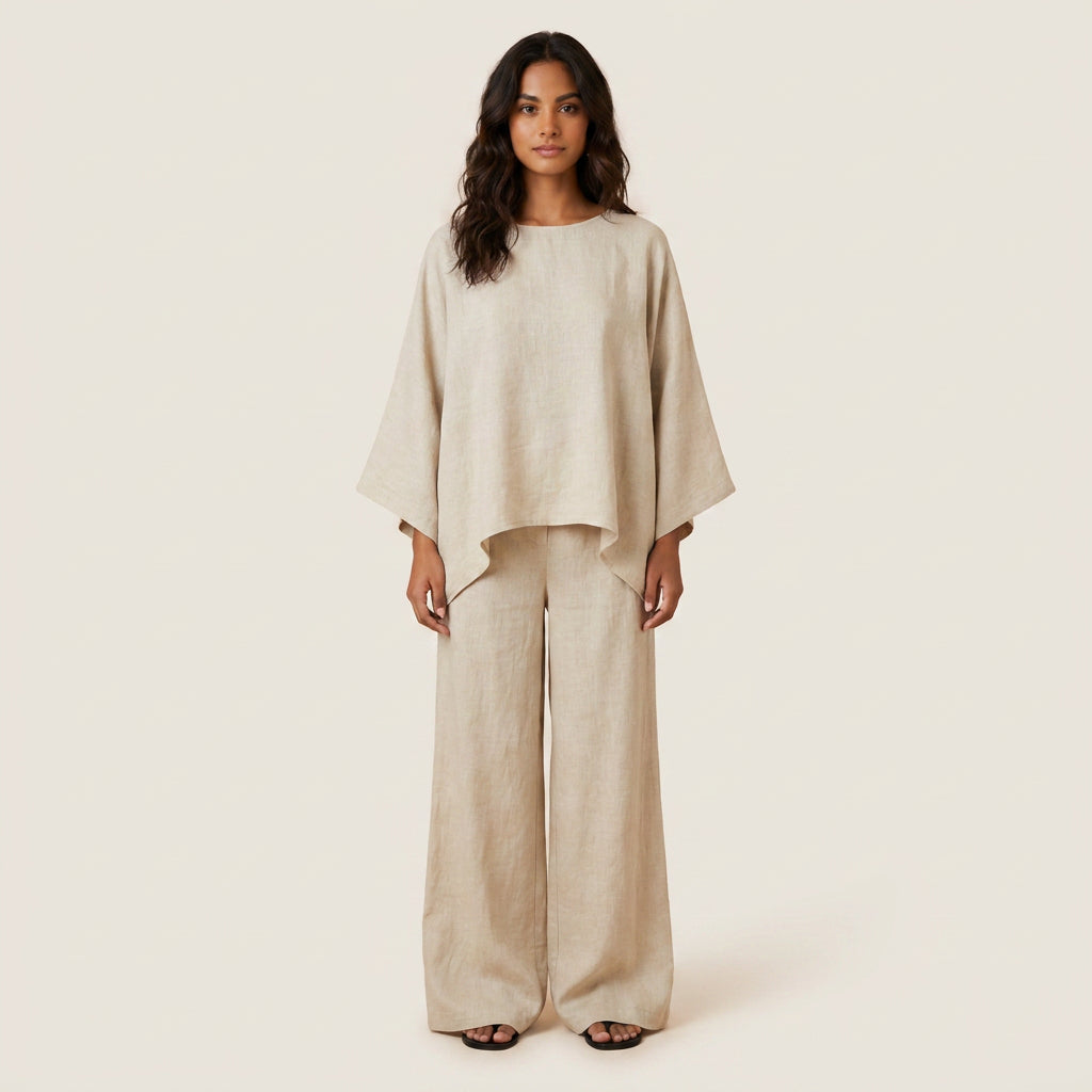 Conjunto Efecto Lino Top y Pantalón para Mujer
