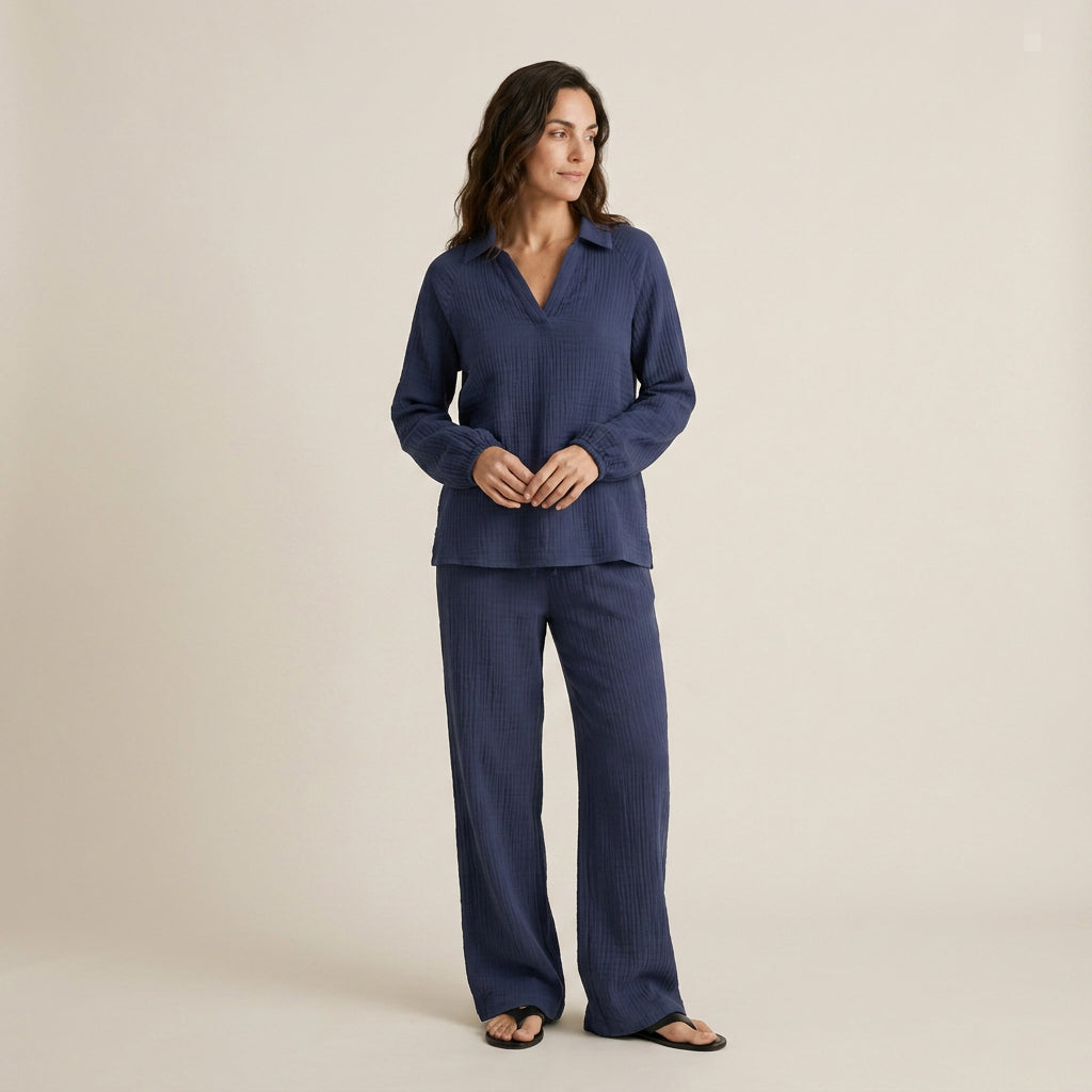 Conjunto de Blusa y Pantalón Efecto Gasa para Mujer