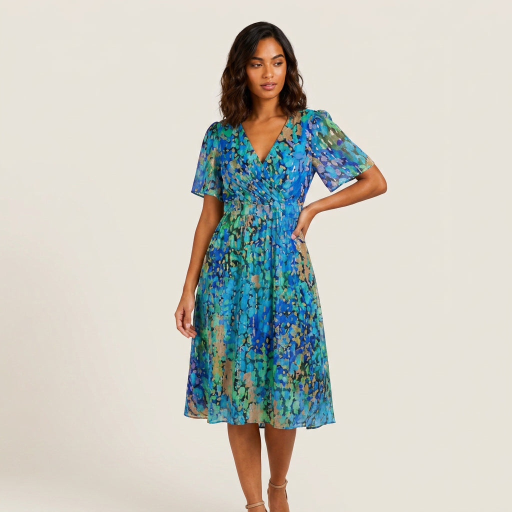 Vestido Cruzado Estampado Floral Bajo Asimétrico para Mujer