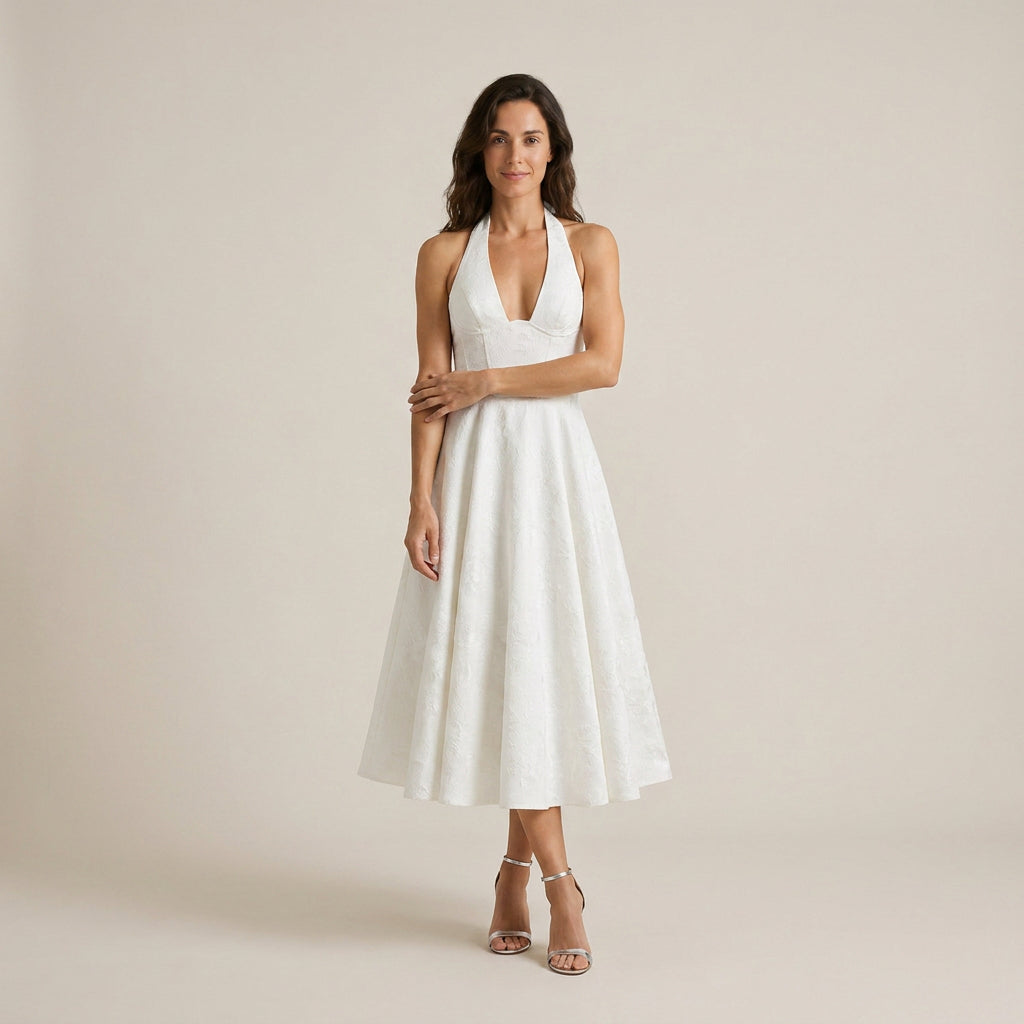 Vestido Fiesta Escote Halter Falda Vuelo para Mujer