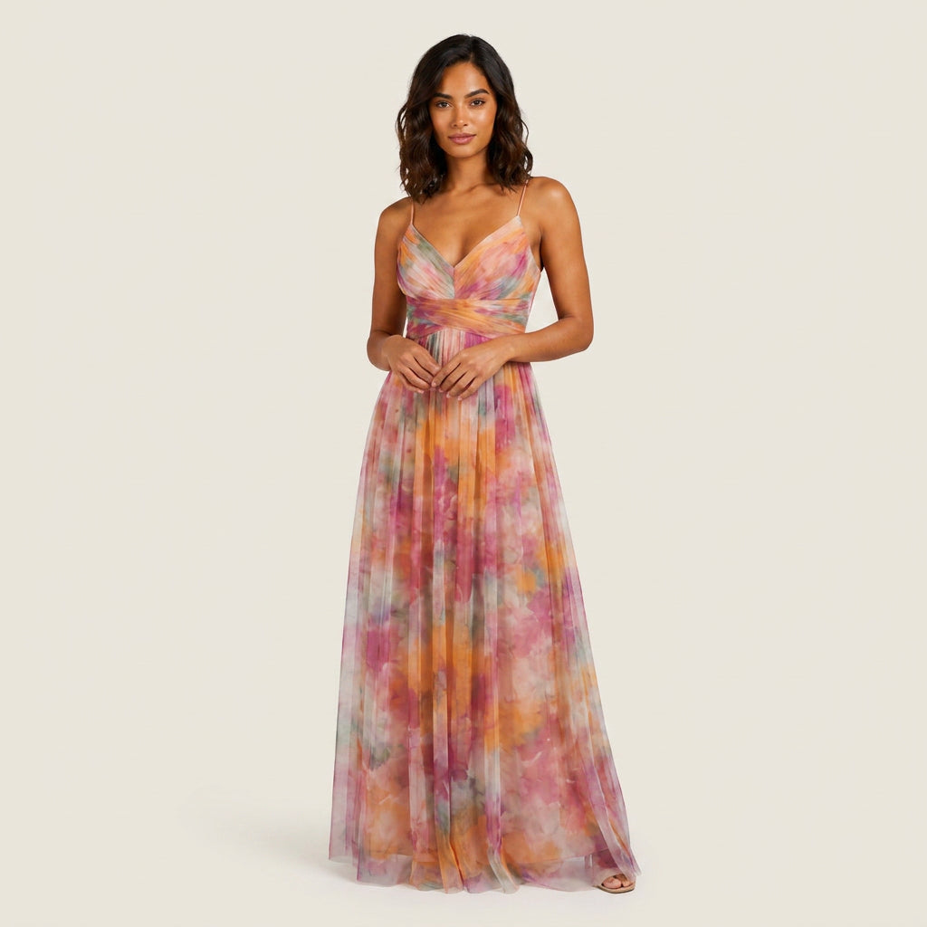 Vestido Largo Estampado Acuarela Tirantes Finos para Mujer