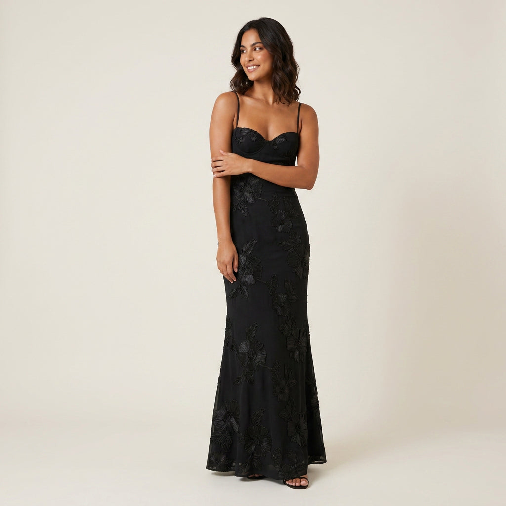 Vestido Largo Jacquard Floral Corsetero para Mujer