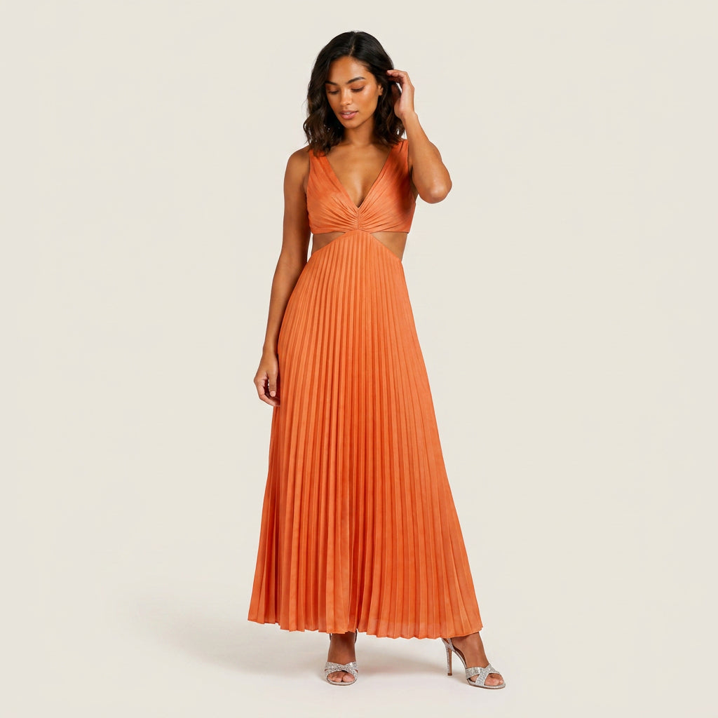 Vestido Fiesta Falda Plisada Cintura Descubierta para Mujer