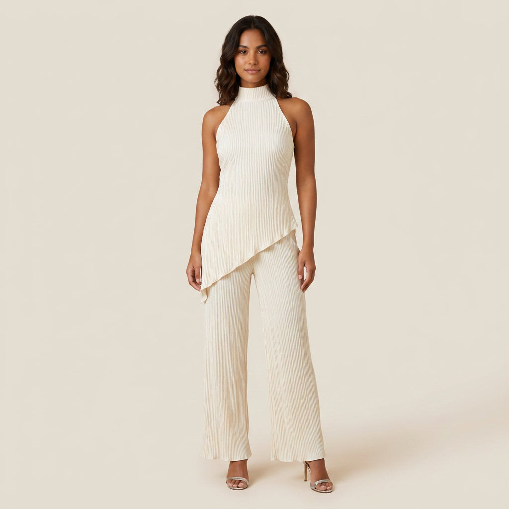 Conjunto de Top Halter y Pantalón Plisado para Mujer