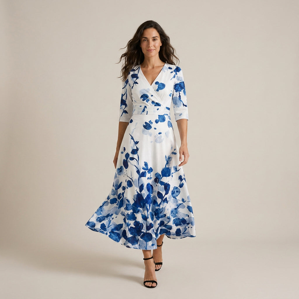 Vestido Fiesta Escote Cruzado Manga Francesa para Mujer